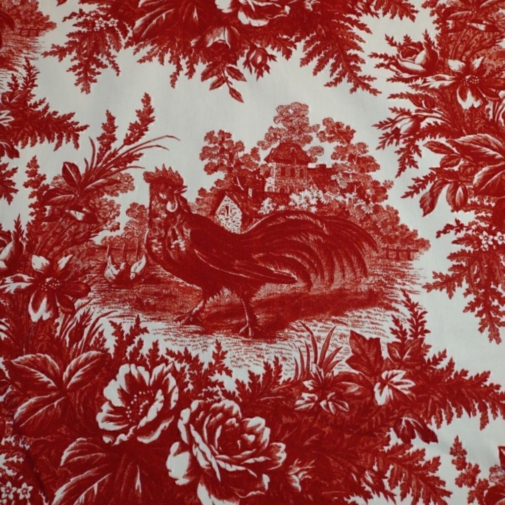 Red Toile Decorator Fabric Rooster And Rose Pattern. 2Y x 54"W Gorgeous